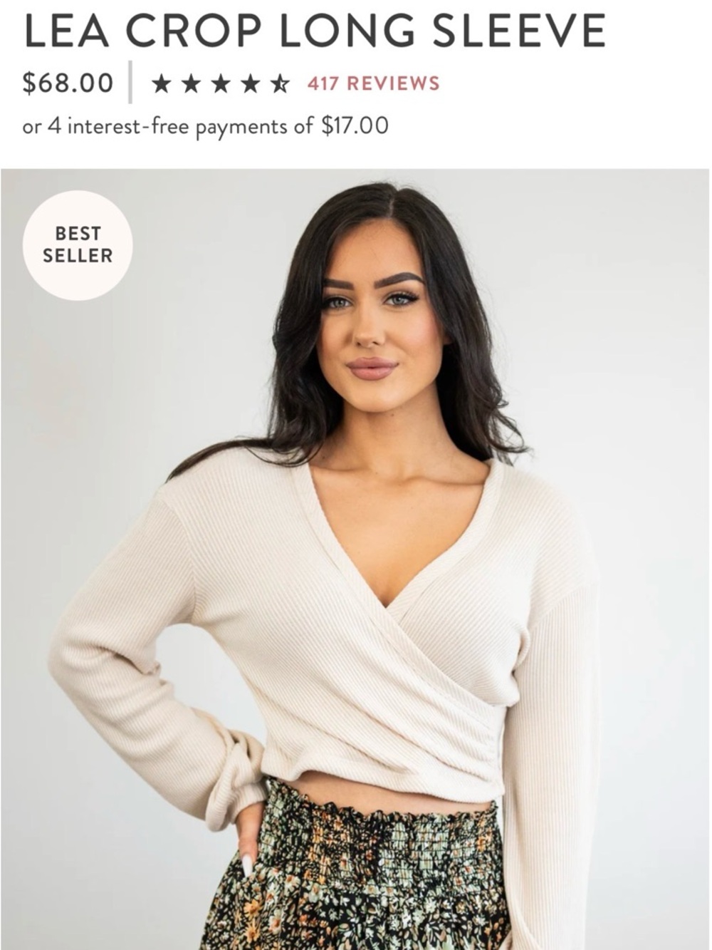 Sozy Beige Ribbed Wrap Long-Sleeve Top